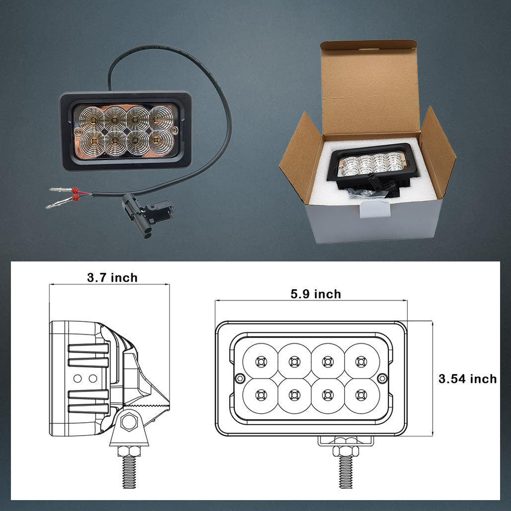 40W Rectangular LED Tractor Work Light 12V Cab Upper Rear Lamp Flood Beam Lights 6000K Replace John Deere OEM Part NO. RE330061