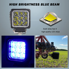 27W LED Tractor Sprayer Boom Lights Blue Spot Beam 12V Signal Fog Light 4.25 Inch for Agricultural Vehicles