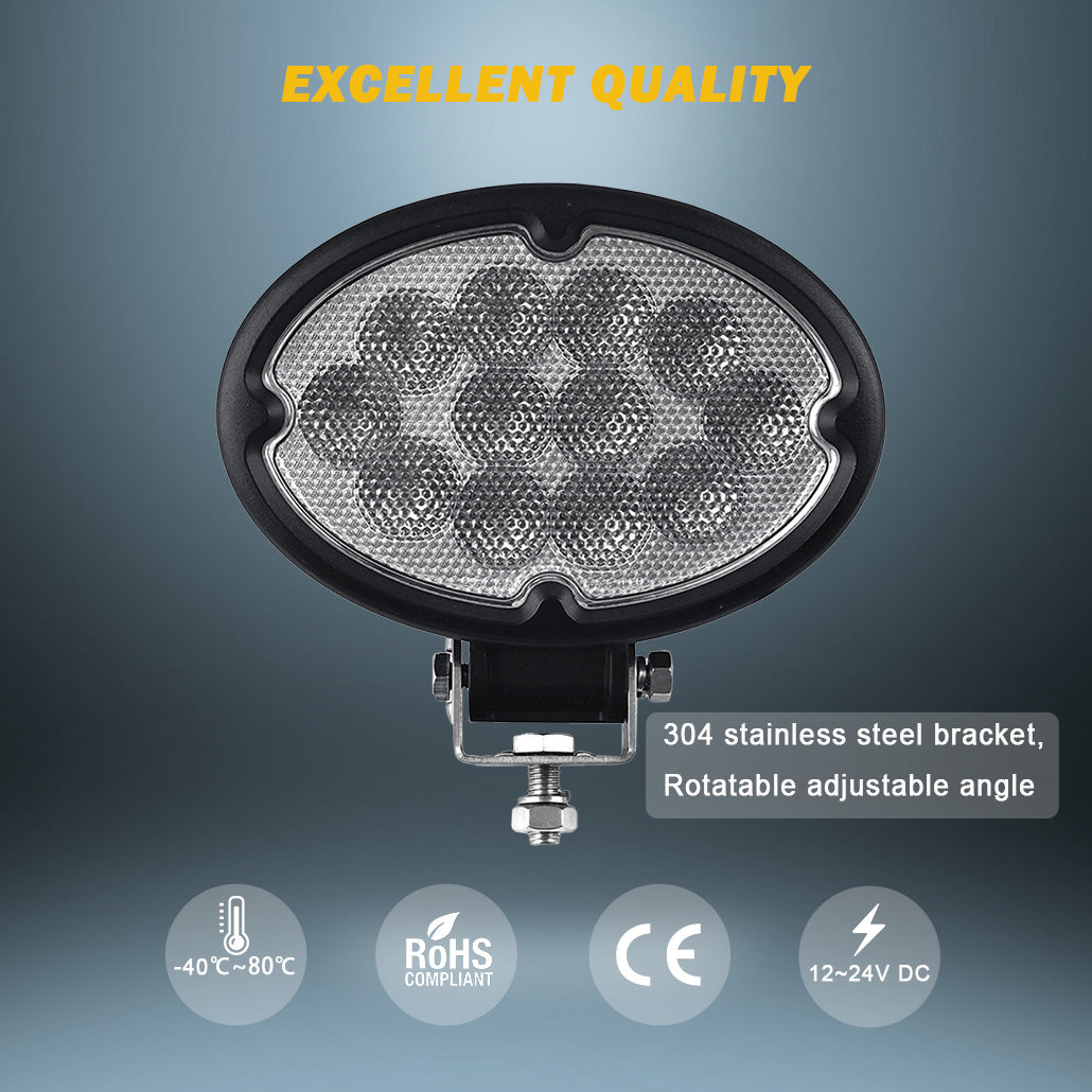 36W Oval Led Tractor Work Lights 12V 24V LED Flood Fog Light 6000K White Beam Compatible with Challenger Massey Ferguson Tractor with Weather Pack Connector