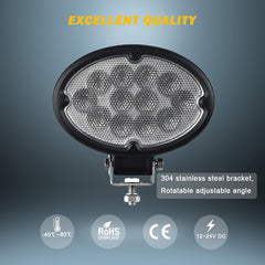 36W Oval Led Tractor Work Lights 12V 24V LED Flood Fog Light 6000K White Beam Compatible with Challenger Massey Ferguson Tractor with Weather Pack Connector