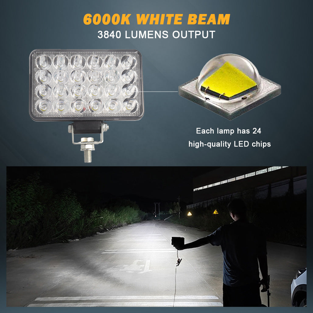 6.6 Inch LED Work Lights 48W 3840 Lumen Flood Light Off Road Driving Light Pod Fits Tractor Excavator Farm Engineer Truck SUV ATV 12V 24V 48V