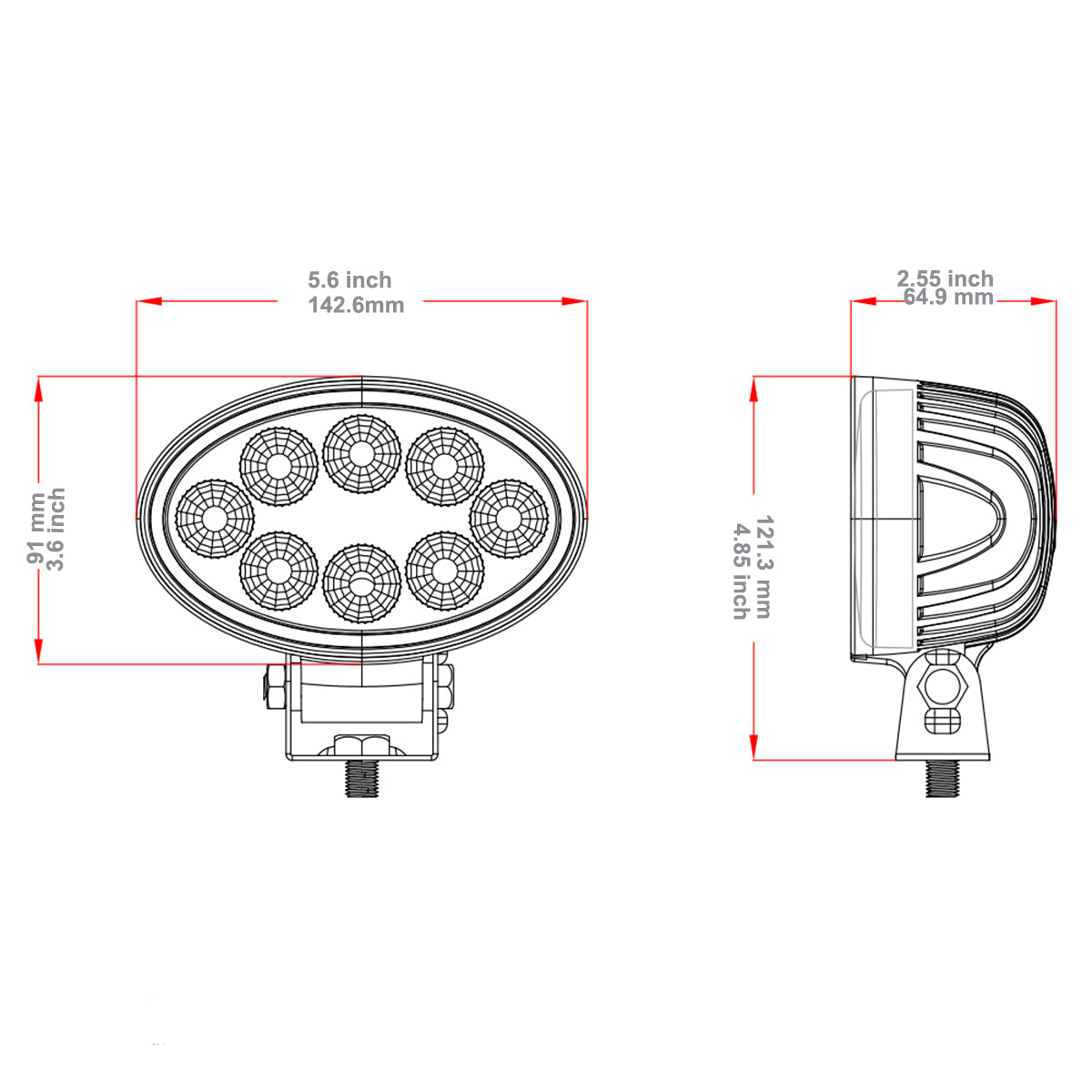 20W Oval Flood LED Work Light  Upper Cab LIGHT For KUBOTA TRACTOR Combines