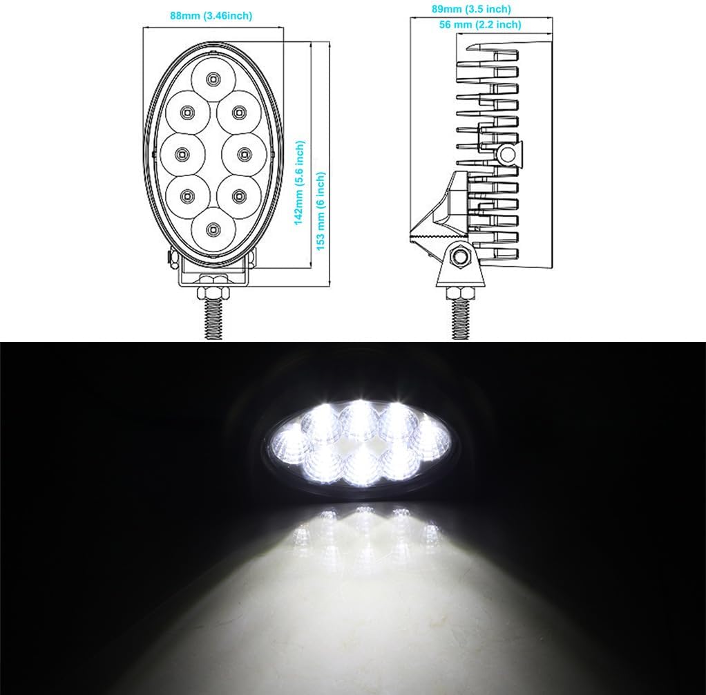 40W Oval Agricultural LED Work Light Cap Roof Tractor Lamp Flood Beam