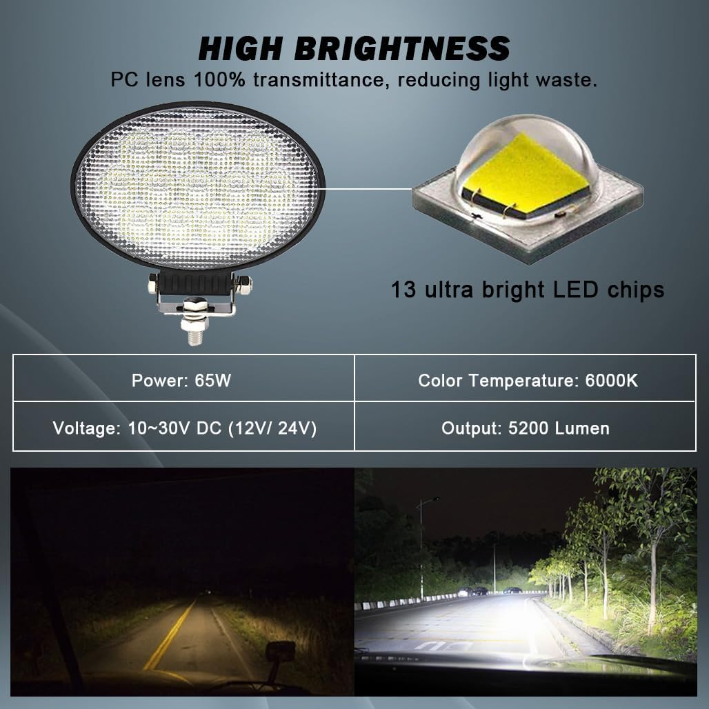 6.5inch 65W LED Tractor Lights Flood Oval Lights Offroad Light For John Deere 4010 4230 4430 3010