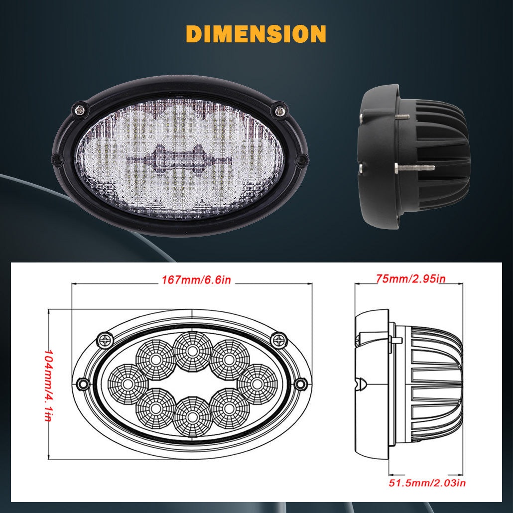 40W Oval LED Work Light 71413085 71413086 71413087 71413088 Flood Cab Unloading Light, 3400 Lumens Compatible With Challenger Combine Fendt Combine Gleaner Combine Massey Ferguson Combine