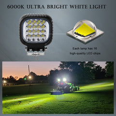 48W LED Pods Sopt Work Light 12 Volt Square Led Off Road Driving Fog Lights Compatible with Fendt 310 Vario S4 Tractor